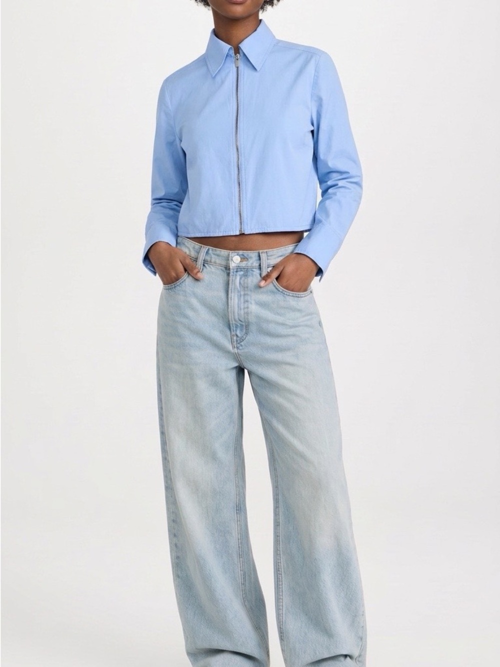 A.L.C. Jill Cropped Cotton Zip Top Sky Blue Size 4
